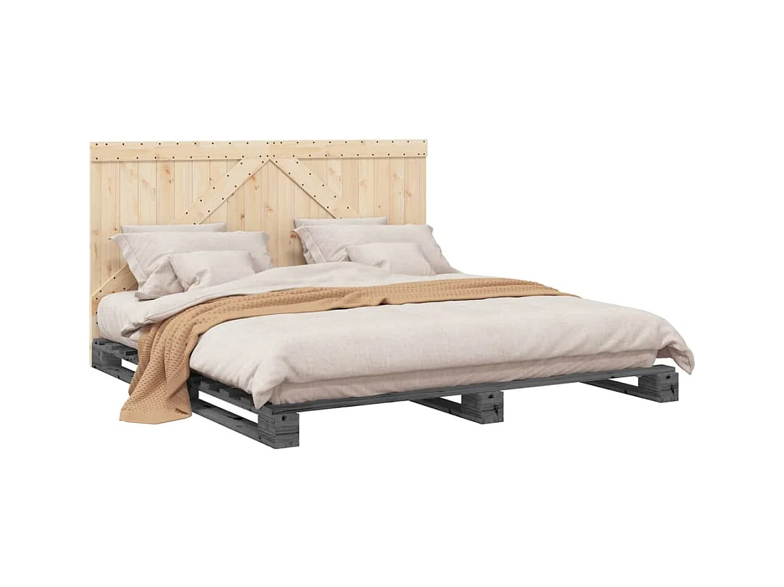 Cadre de lit sans matelas gris 200x200 cm bois massif de pin
