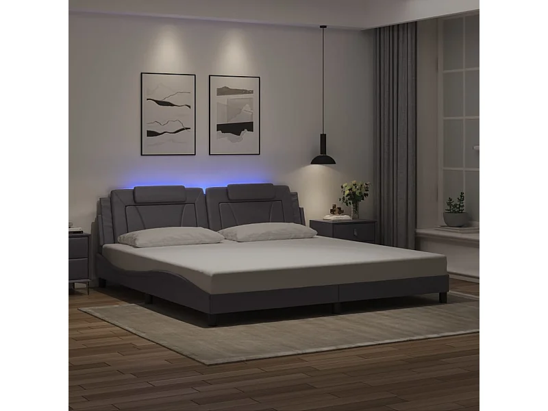 Bettgestell "Viana" mit LED ohne Matratze Grau 200x200 cm