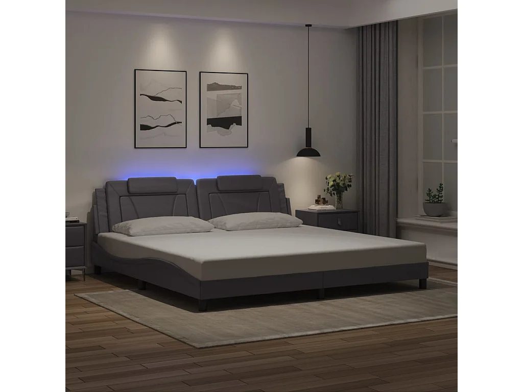 Cadre de lit Viana avec LED sans matelas gris 200x200 cm