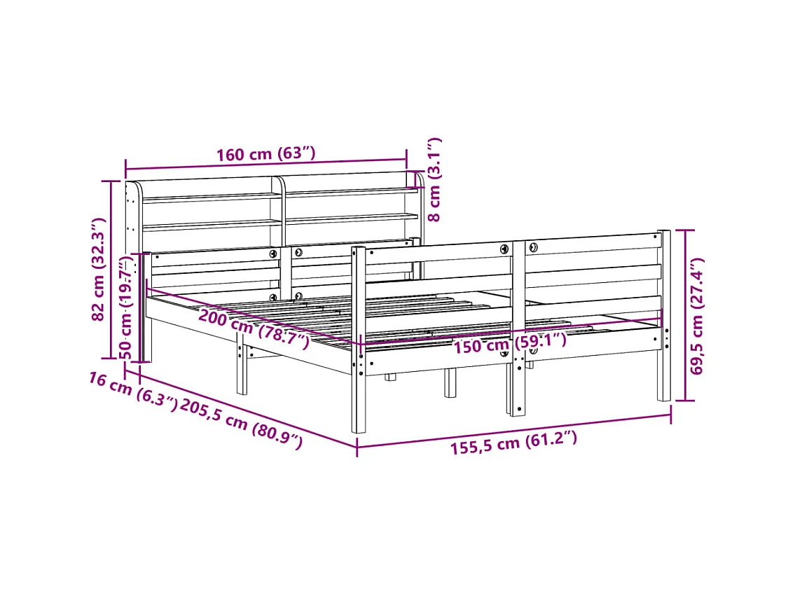 Cadre de lit avec tête de lit sans matelas blanc 150x200 cm