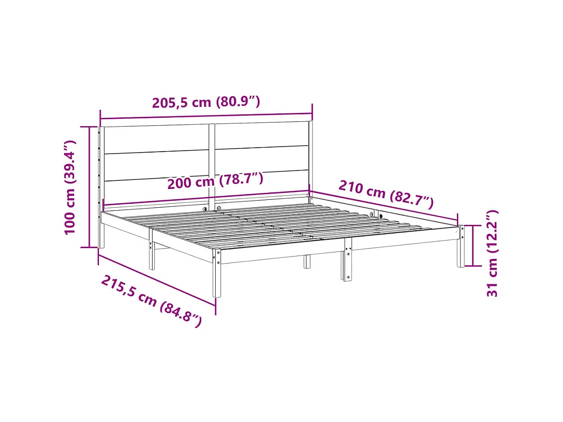 Bedframe extra lang zonder matras massief hout wit 200x210 cm