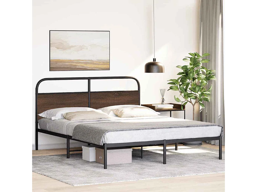 Estrutura cama s/ colchão derivados madeira carvalho castanho