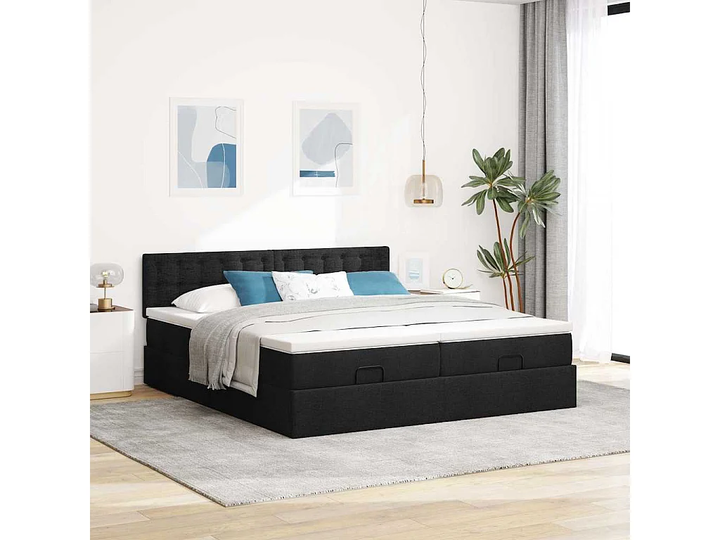 Ottoman bed met matrassen en LED's 200x200cm stof zwart