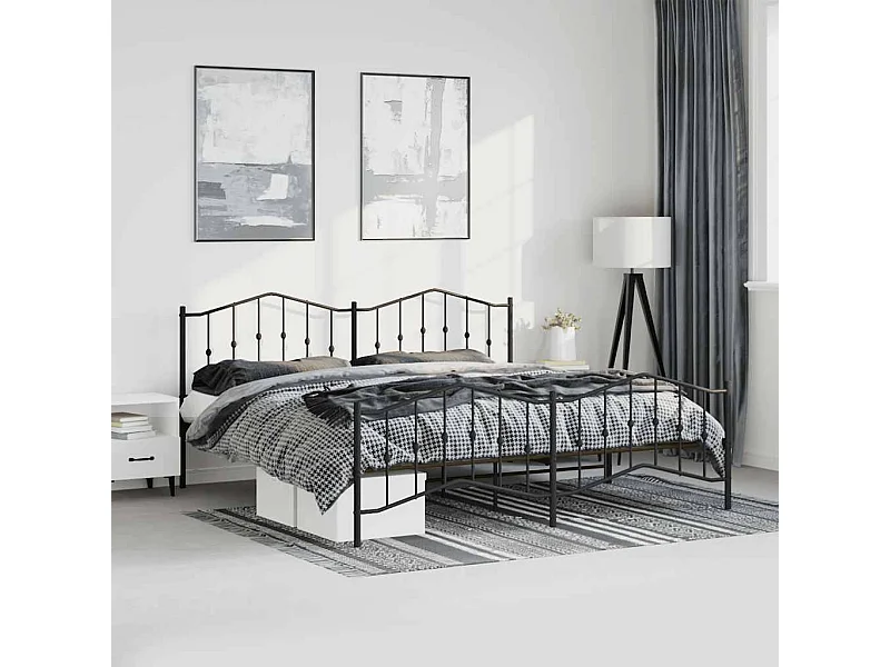 Bedframe met hoofd- en voeteneinde metaal zwart 193x203 cm