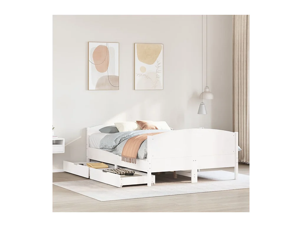 Cadre de lit sans matelas blanc 150x200 cm bois de pin massif