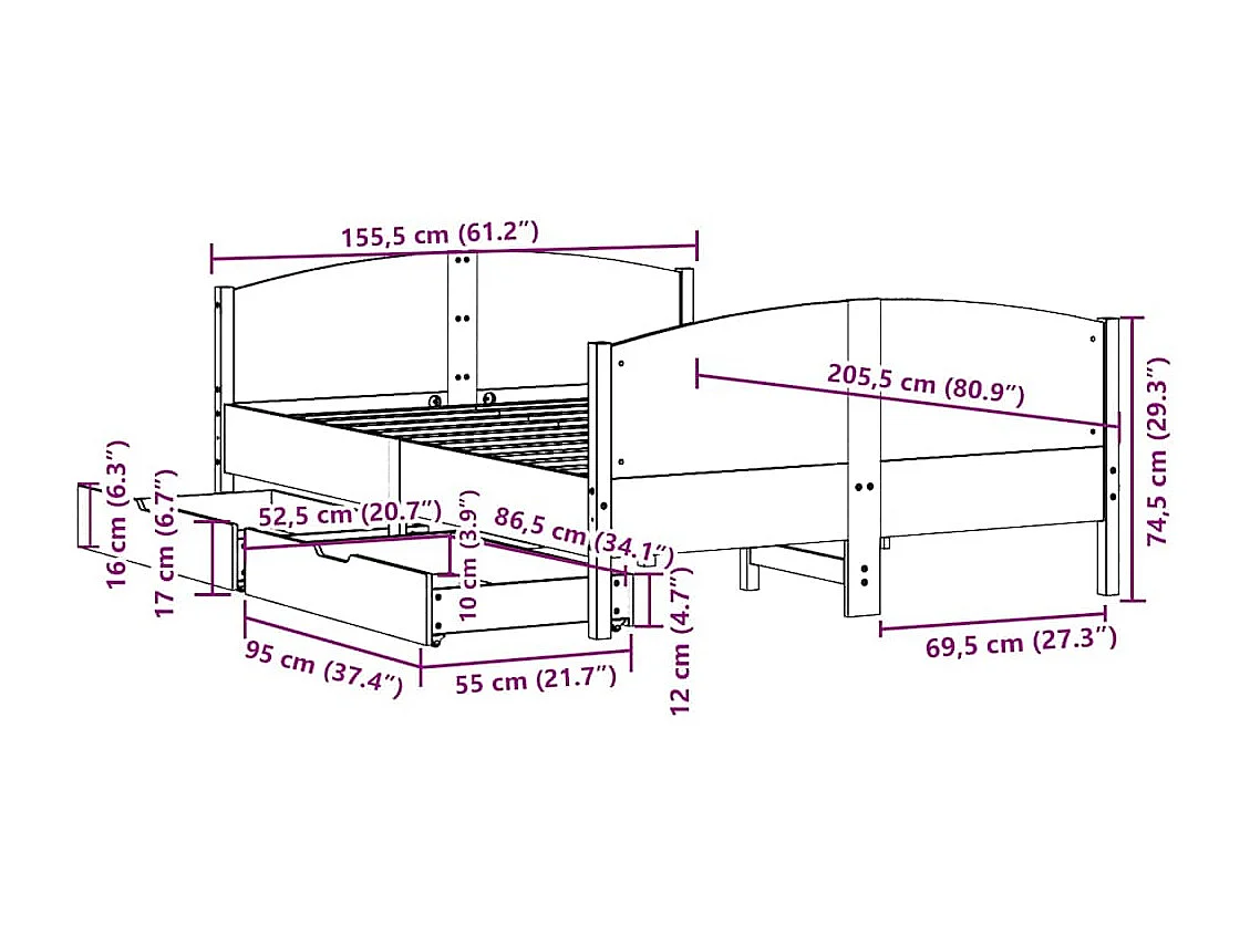 Cadre de lit sans matelas blanc 150x200 cm bois de pin massif