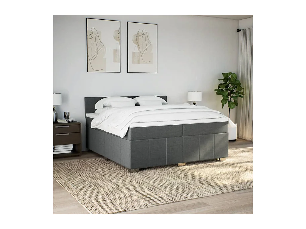 Cama box spring con colchón tela gris oscuro 200x200 cm