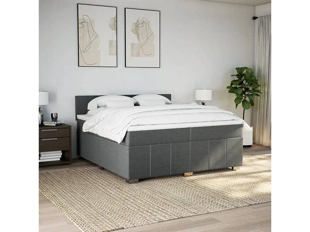 Boxspring met matras stof donkergrijs 200x200 cm
