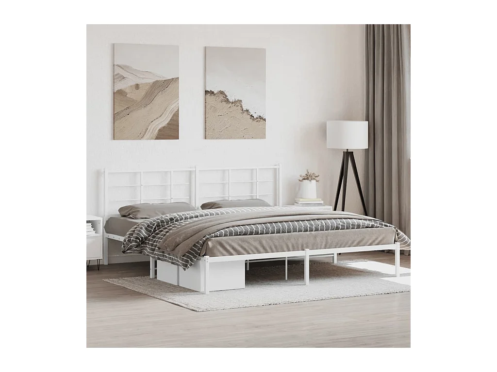 Cadre de lit métal sans matelas et tête de lit blanc 193x203 cm