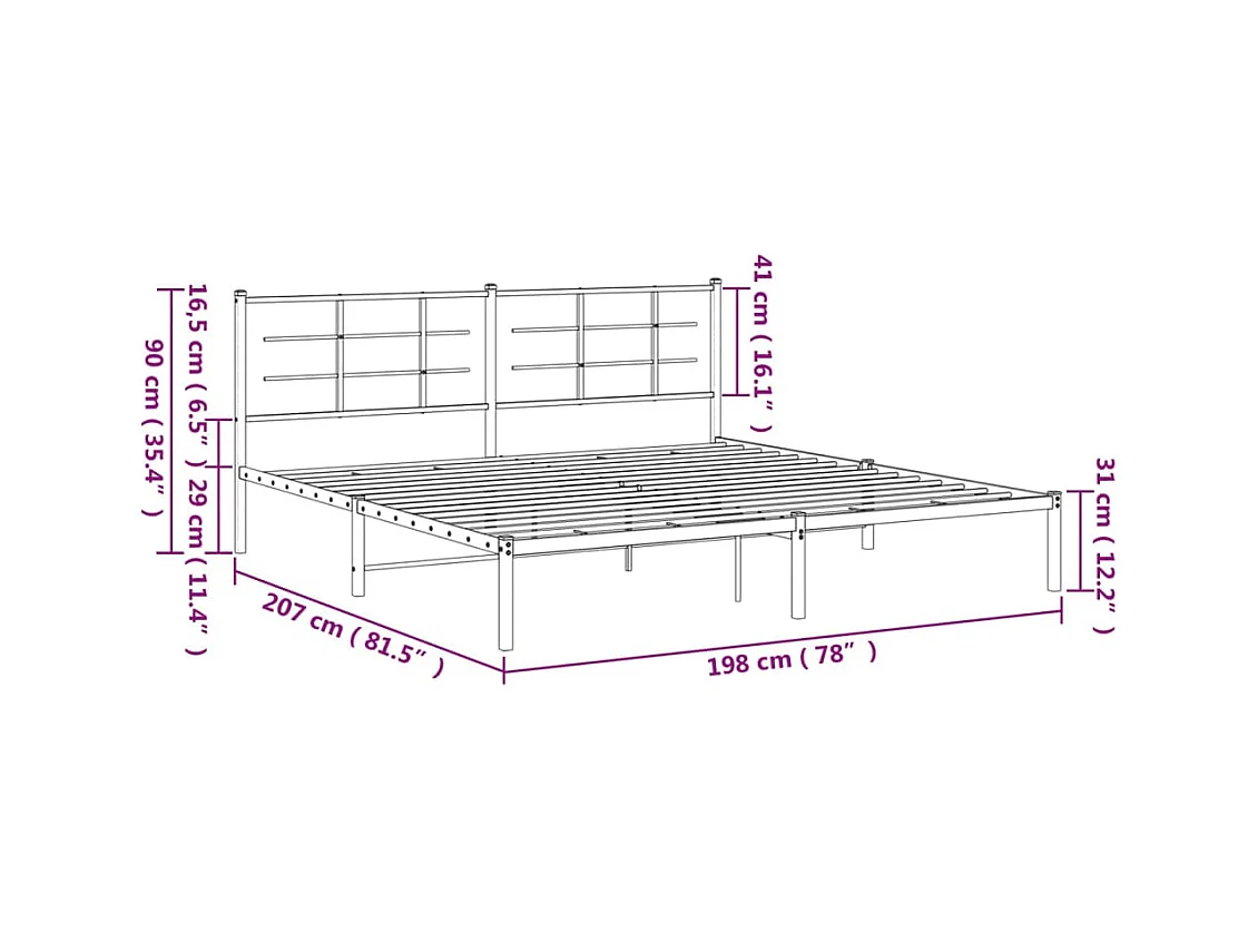 Cadre de lit métal sans matelas et tête de lit blanc 193x203 cm