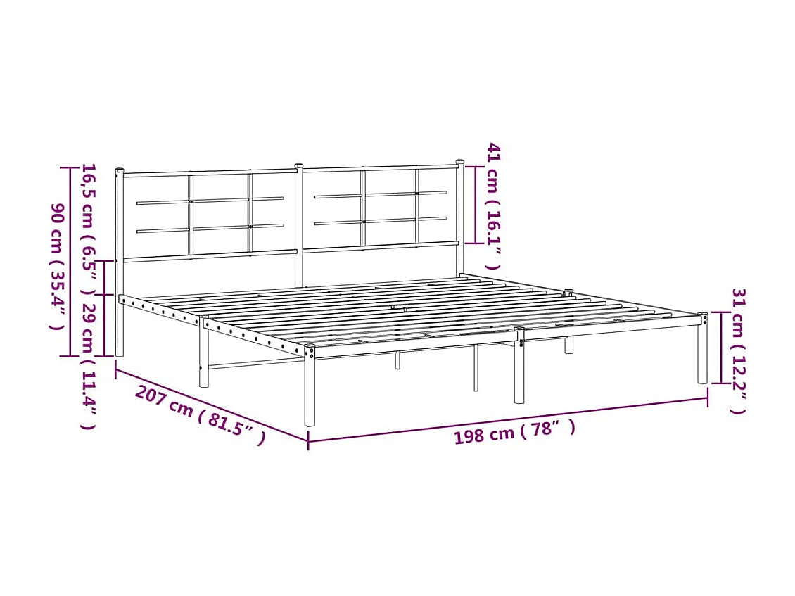 Cadre de lit métal sans matelas et tête de lit blanc 193x203 cm