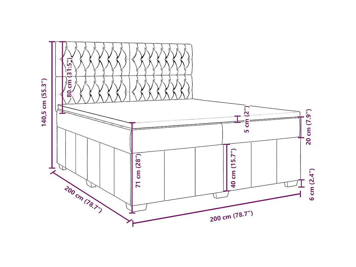 Sommier à lattes de lit avec matelas Gris foncé 200x200cm Tissu