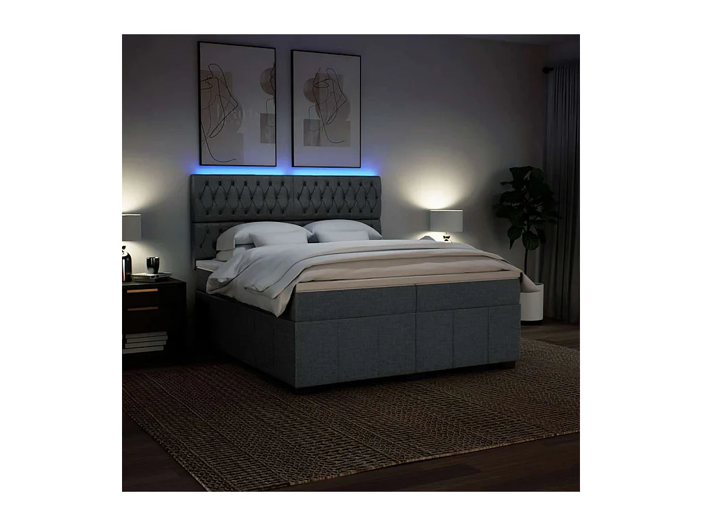 Sommier à lattes de lit avec matelas Gris foncé 200x200cm Tissu