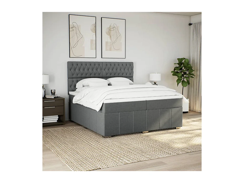 Sommier à lattes de lit avec matelas Gris foncé 200x200cm Tissu