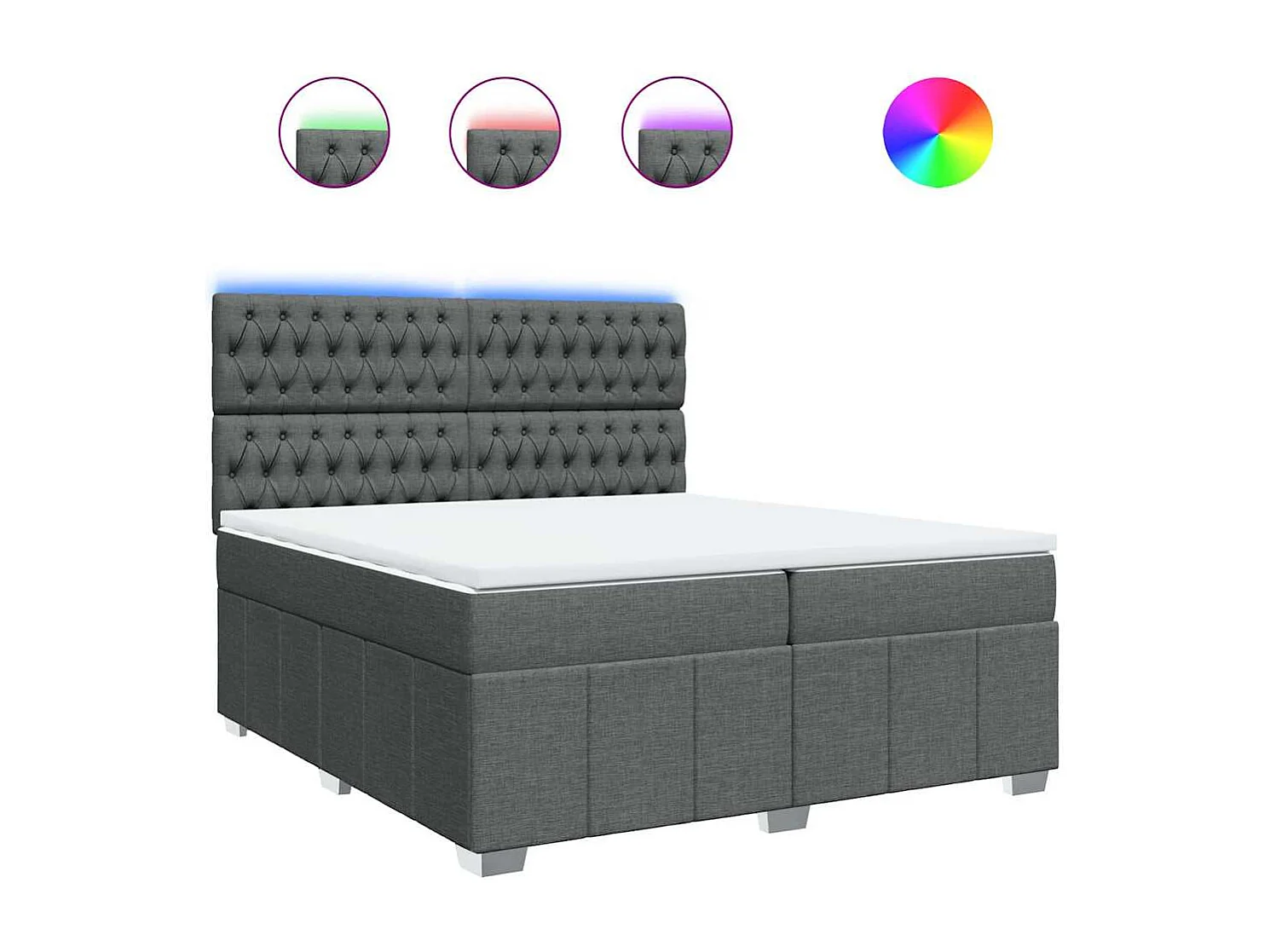 Sommier à lattes de lit avec matelas Gris foncé 200x200cm Tissu