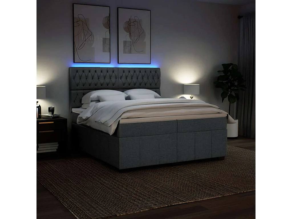 Sommier à lattes de lit avec matelas Gris foncé 200x200cm Tissu