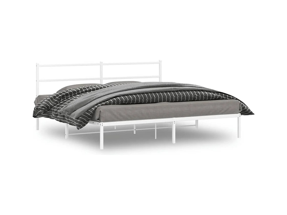 Cadre de lit métal sans matelas et tête de lit blanc 193x203 cm