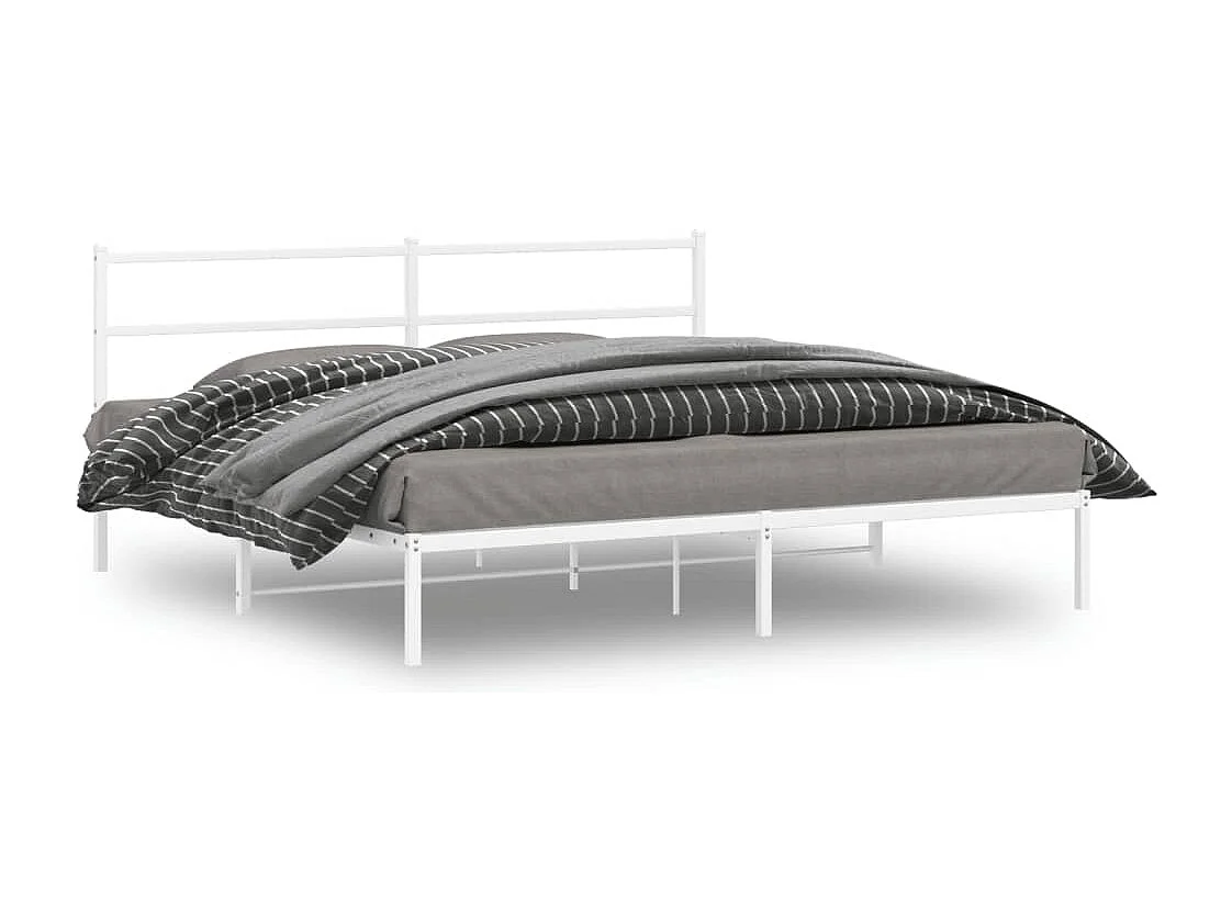 Cadre de lit métal sans matelas et tête de lit blanc 193x203 cm