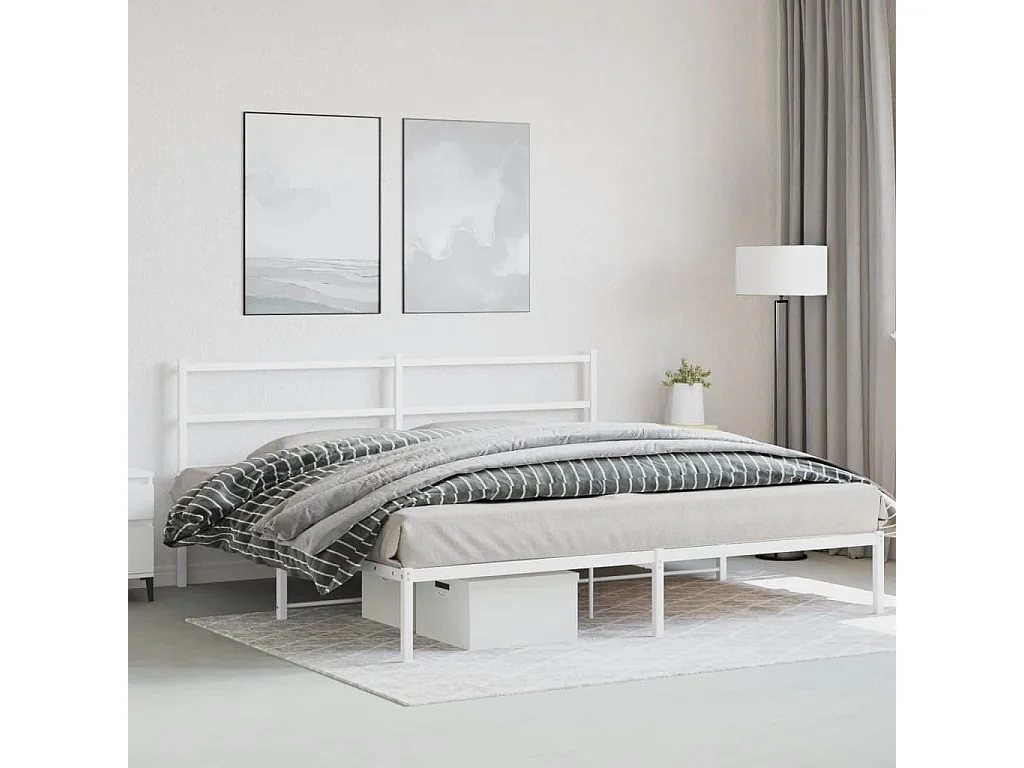 Cadre de lit métal sans matelas et tête de lit blanc 193x203 cm
