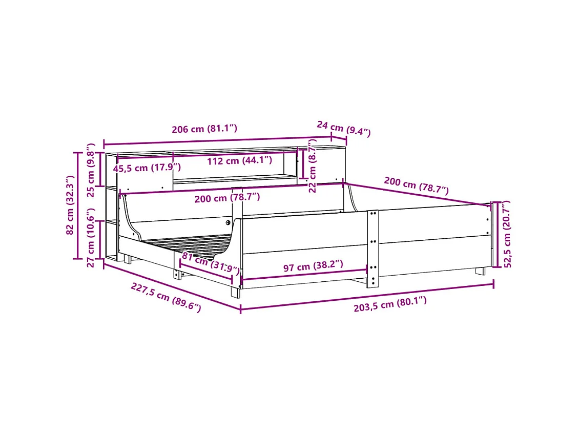 Bedframe zonder matras massief grenenhout wit 200x200 cm