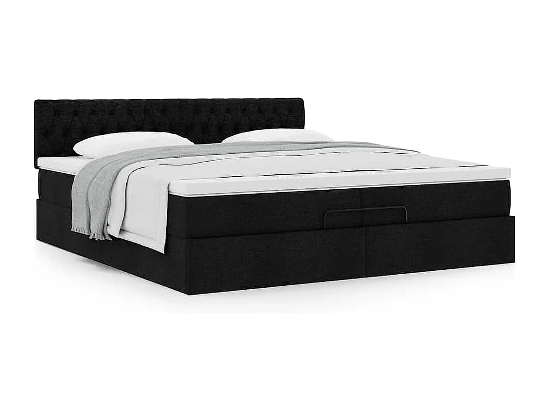 Cadre de lit ottoman avec matelas noir 200x200 cm tissu