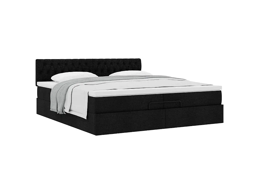 Struttura Letto Pouf con Materasso Nero 200x200 cm in Tessuto