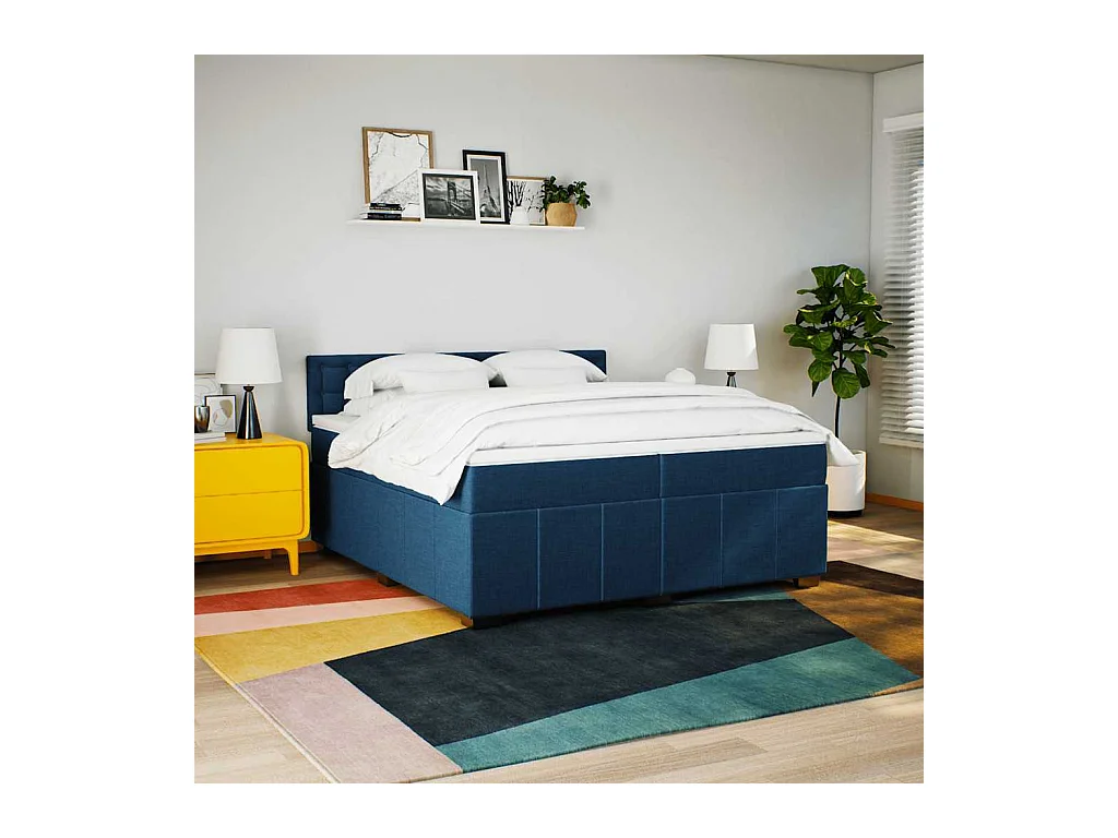 Sommier à lattes de lit avec matelas Bleu 200x200 cm Tissu