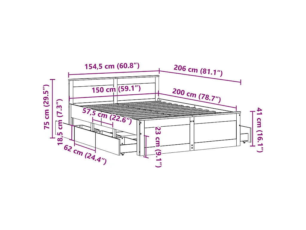 Giroletto senza Materasso con Testata 150x200 cm Massello Pino