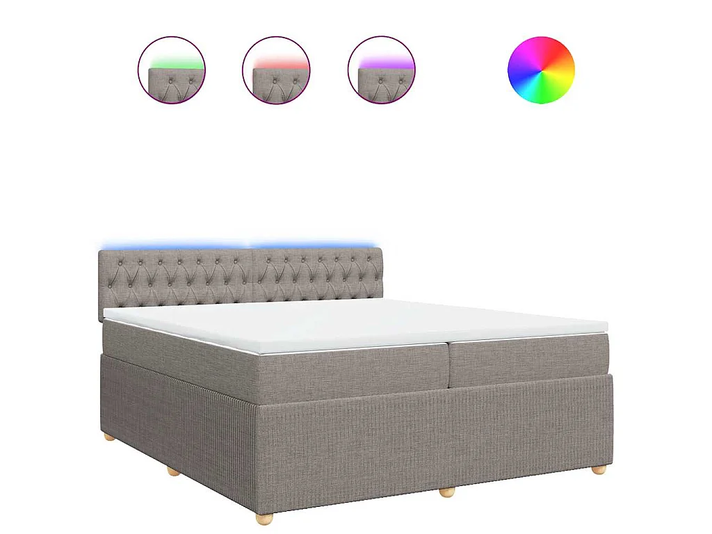 Cama box spring con colchón tela gris taupe 200x200 cm