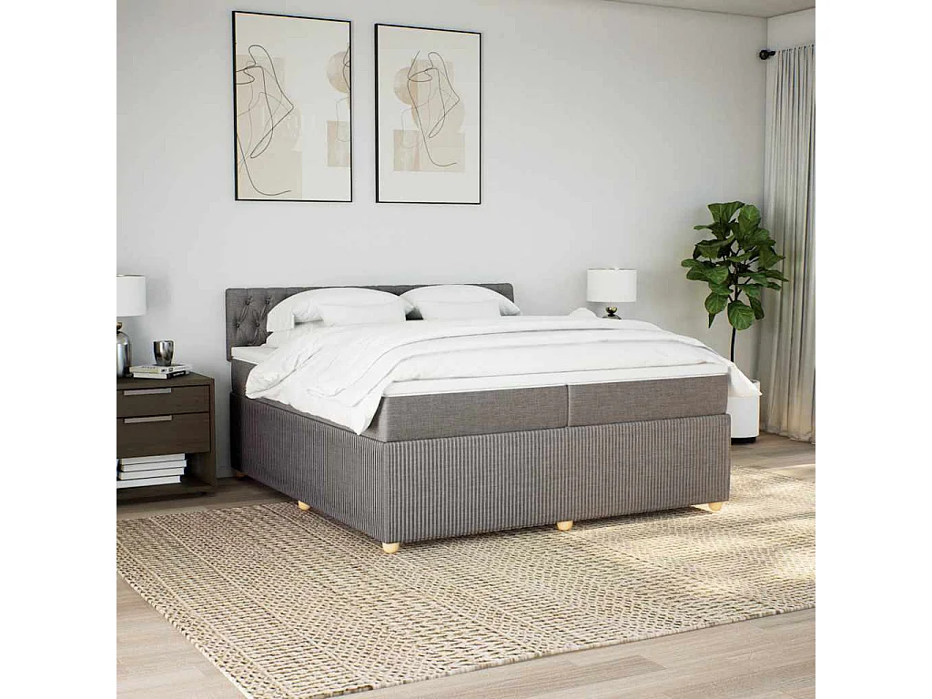 Cama box spring con colchón tela gris taupe 200x200 cm