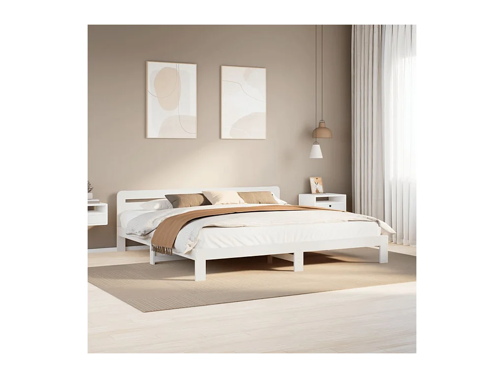 Cadre de lit sans matelas blanc 200x200 cm bois massif de pin
