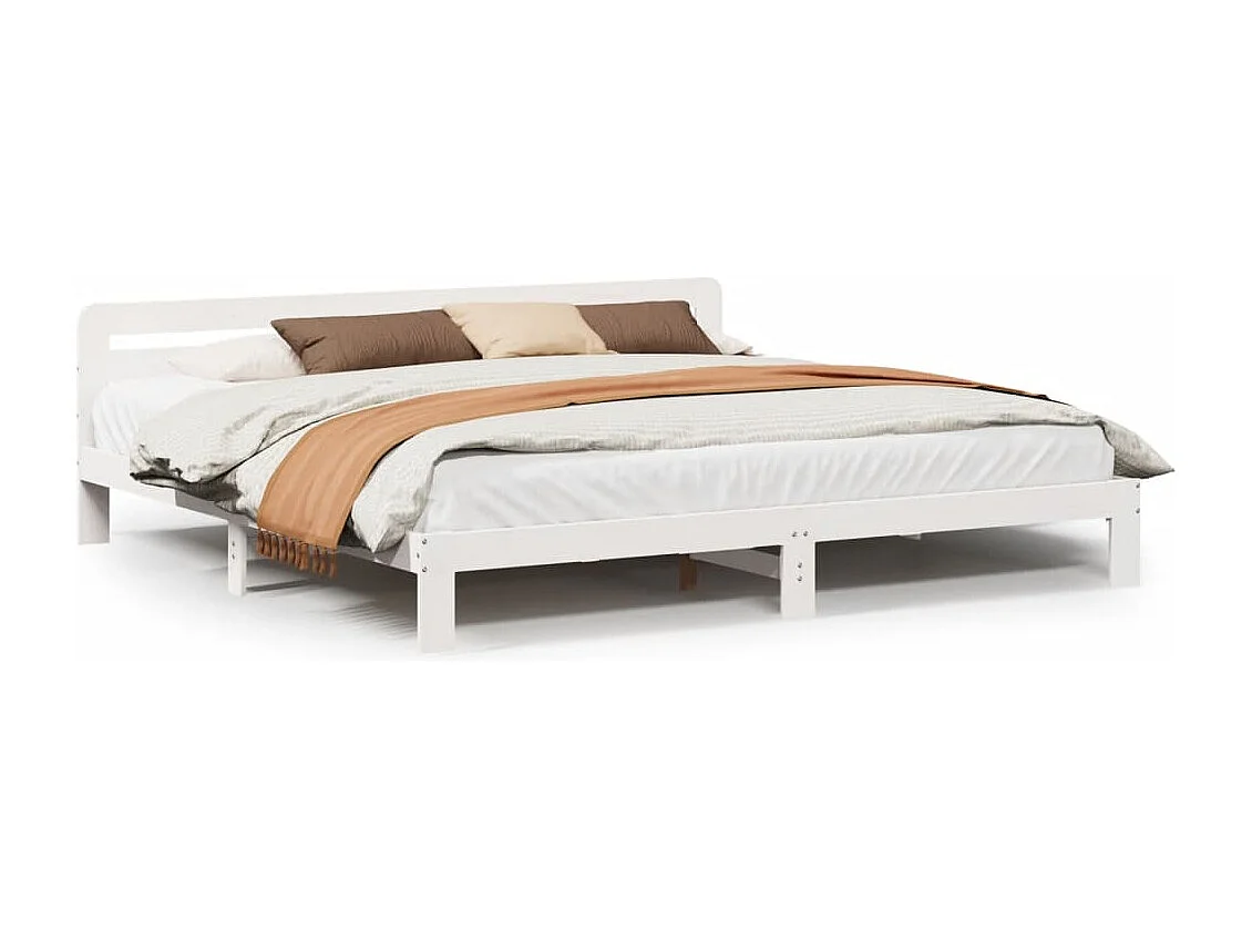 Cadre de lit sans matelas blanc 200x200 cm bois massif de pin