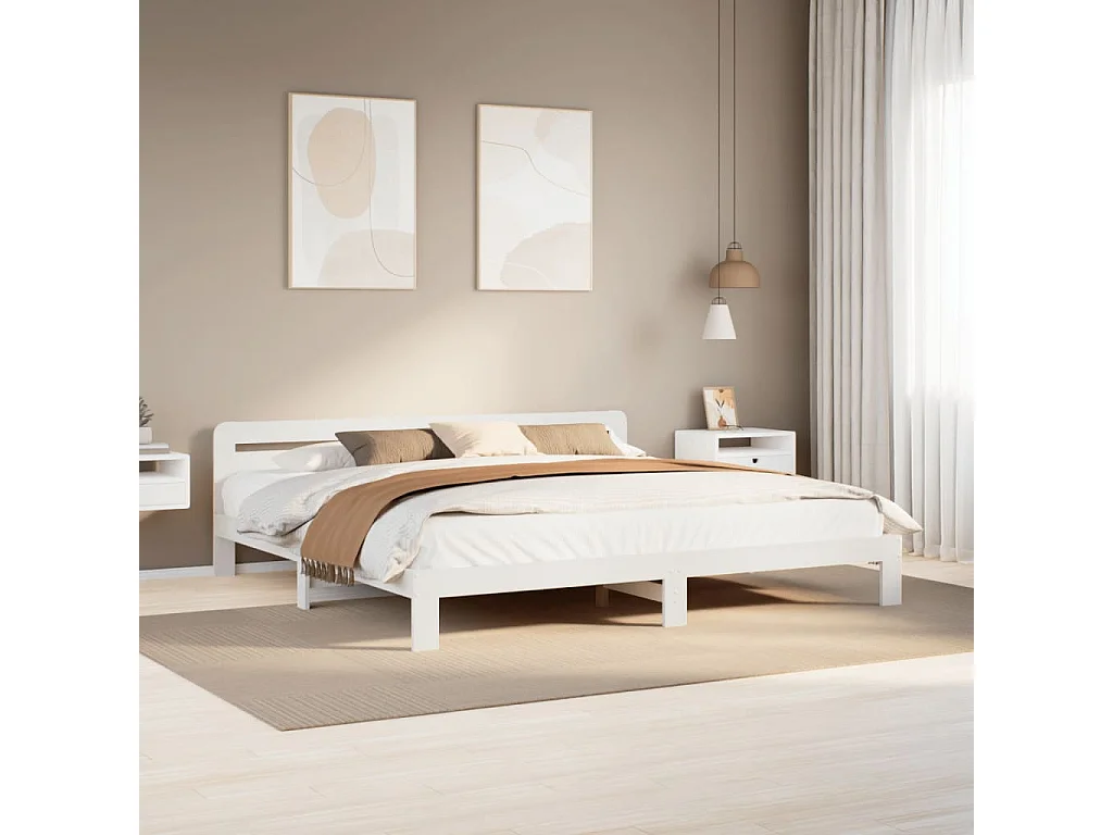 Cadre de lit sans matelas blanc 200x200 cm bois massif de pin