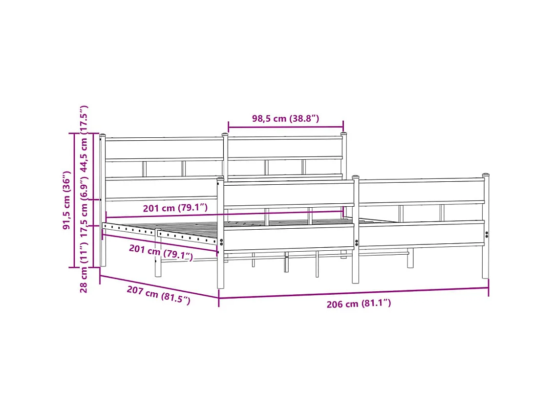 Cadre de lit en métal sans matelas chêne marron 200x200 cm