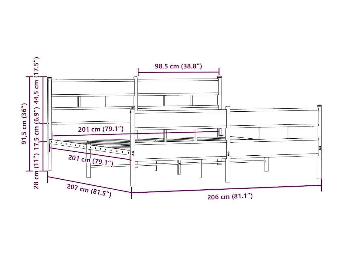 Cadre de lit en métal sans matelas chêne marron 200x200 cm
