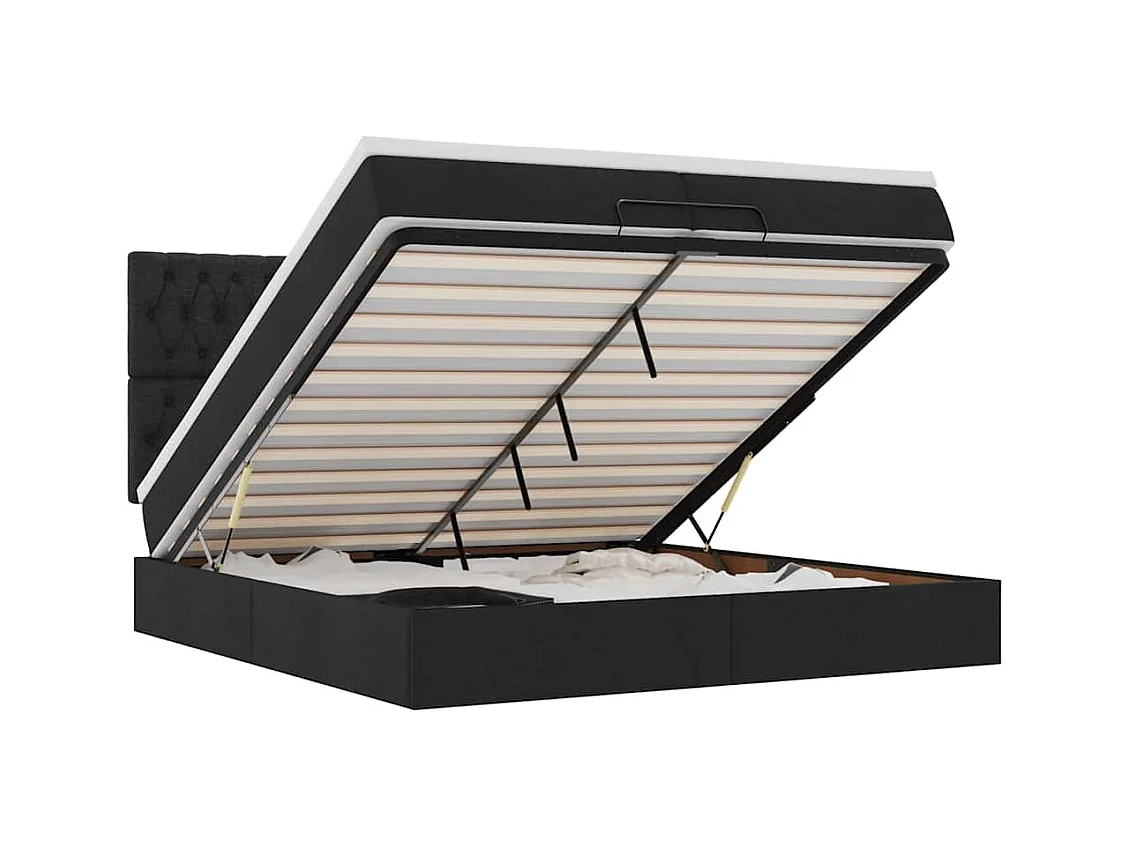 Cadre de lit ottoman avec matelas noir 200x200cm tissu