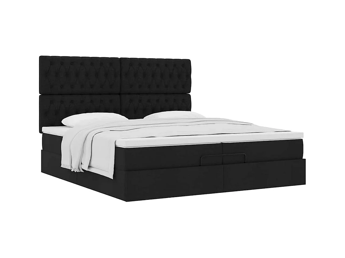 Cadre de lit ottoman avec matelas noir 200x200cm tissu