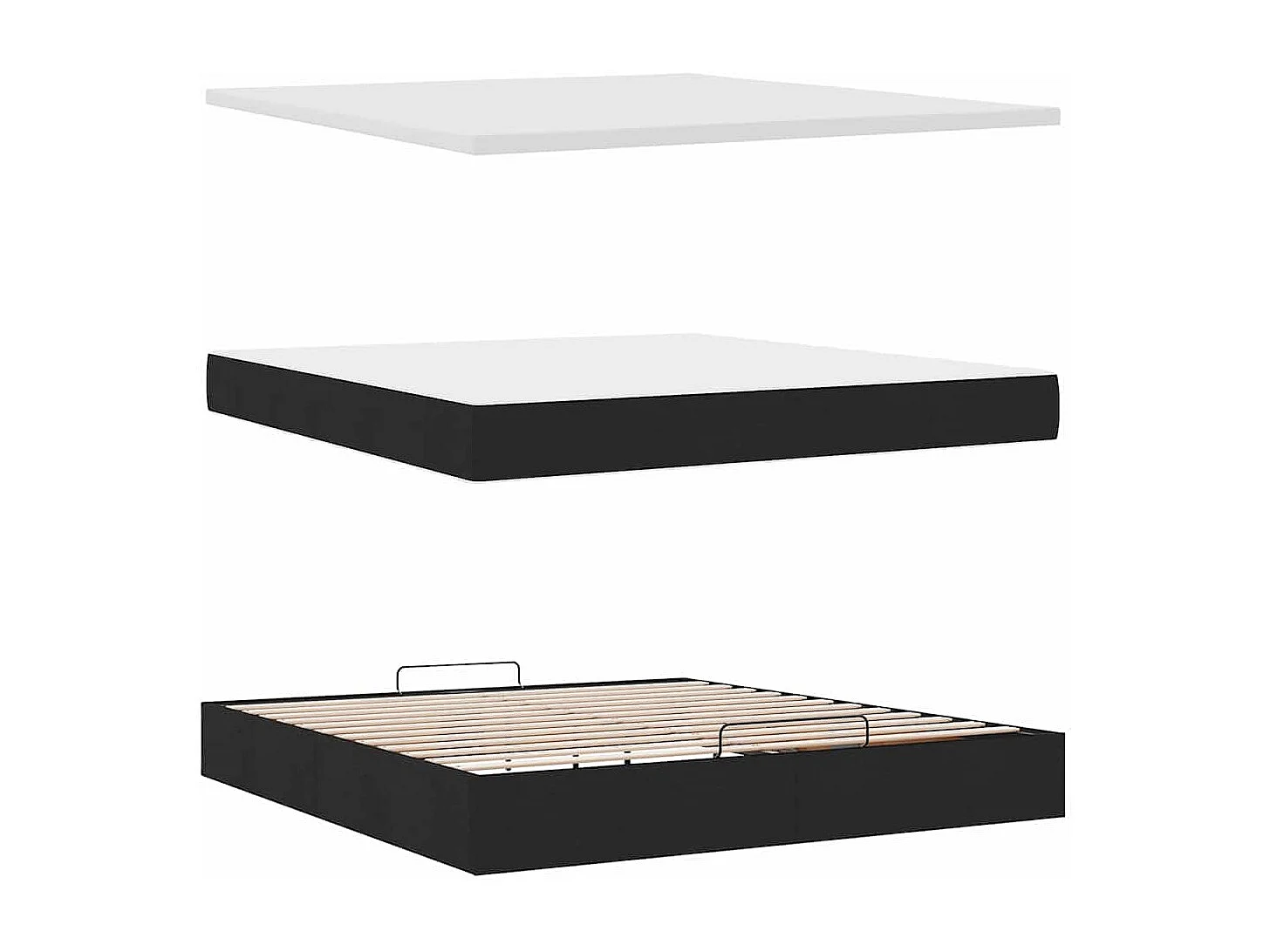 Cadre de lit ottoman avec matelas noir 200x200cm tissu