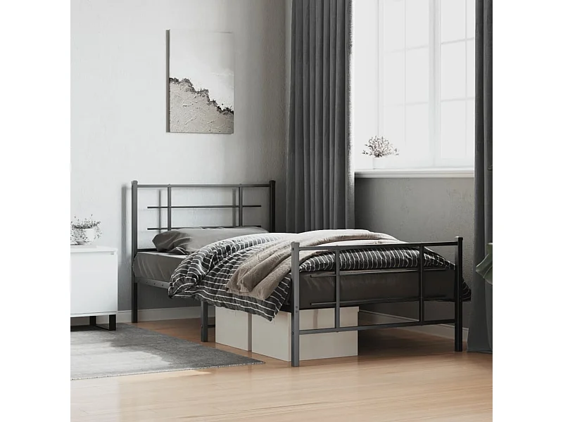 Cadre de lit métal sans matelas avec pied de lit noir 107x203cm