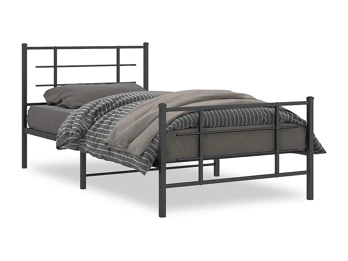 Cadre de lit métal sans matelas avec pied de lit noir 107x203cm