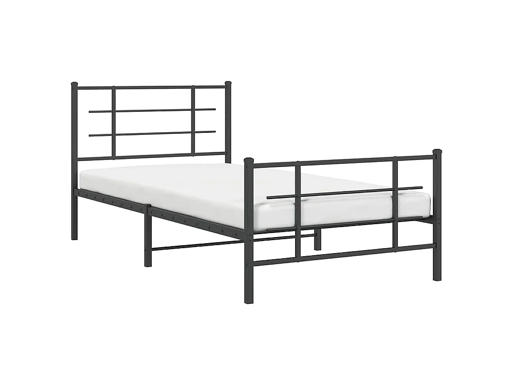 Cadre de lit métal sans matelas avec pied de lit noir 107x203cm