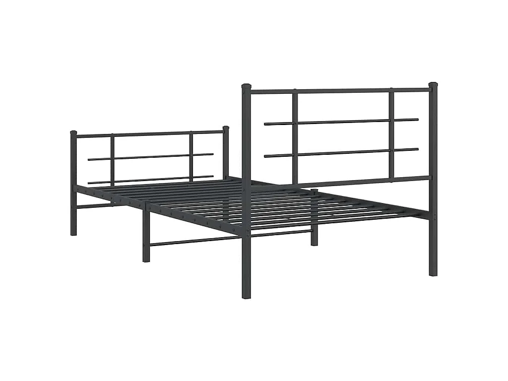Cadre de lit métal sans matelas avec pied de lit noir 107x203cm
