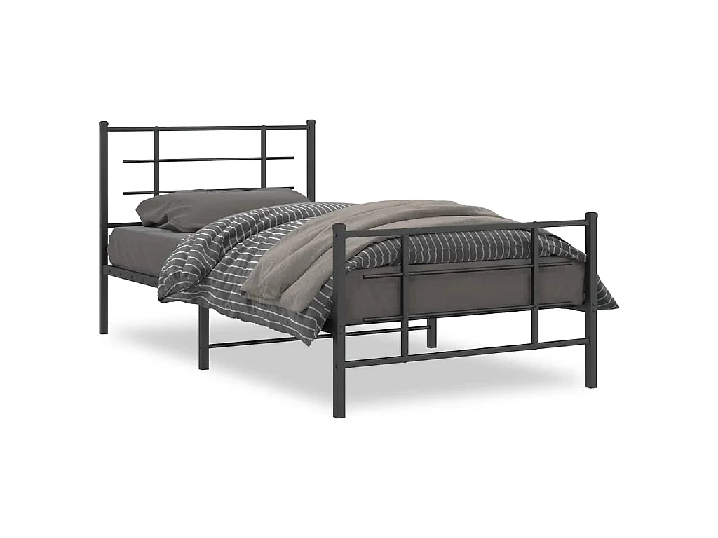 Cadre de lit métal sans matelas avec pied de lit noir 107x203cm