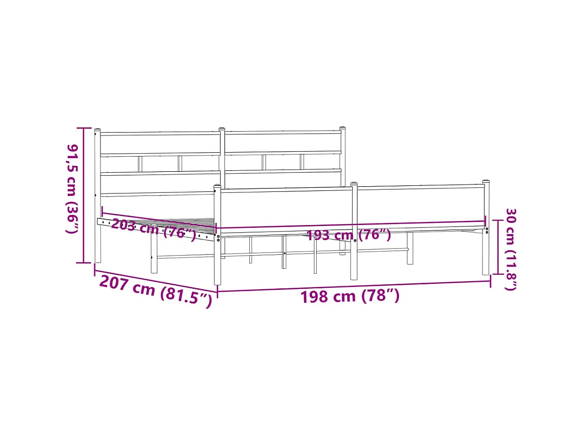 Cadre de lit en métal sans matelas chêne marron 193x203 cm