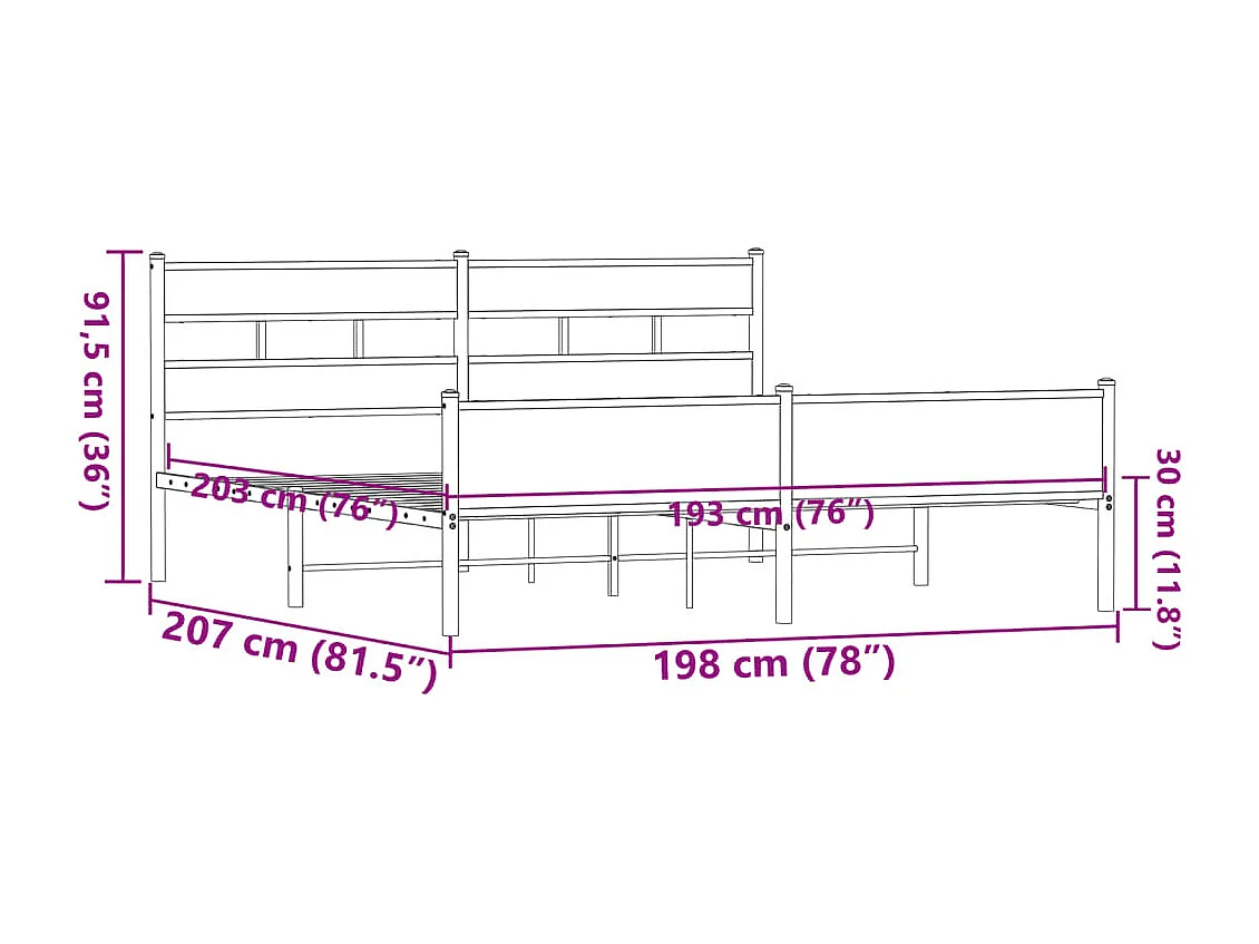 Cadre de lit en métal sans matelas chêne marron 193x203 cm
