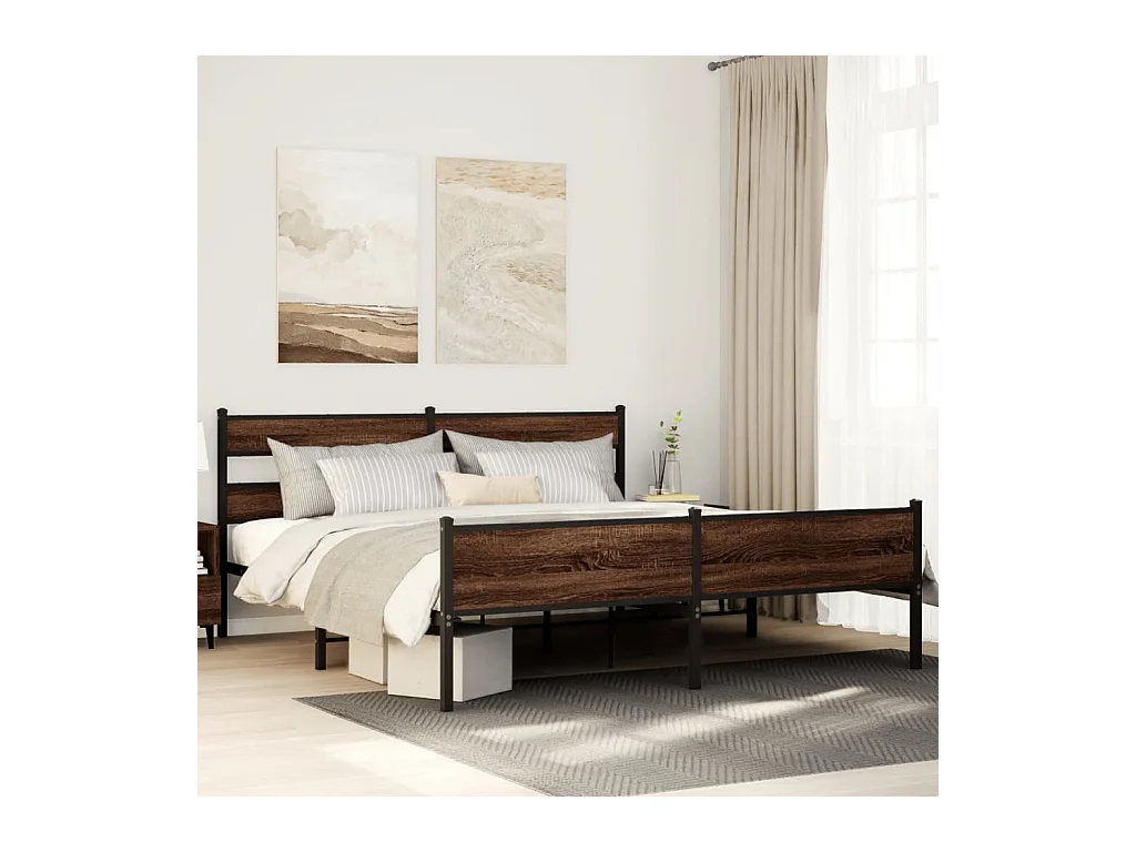 Metallbett ohne Matratze Braun Eichen-Optik 193x203 cm