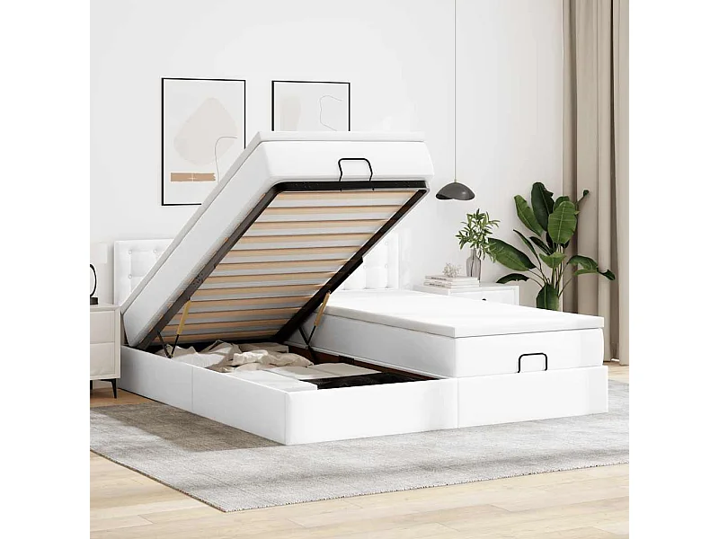 Cadre de lit ottoman avec matelas blanc 200x200 cm similicuir