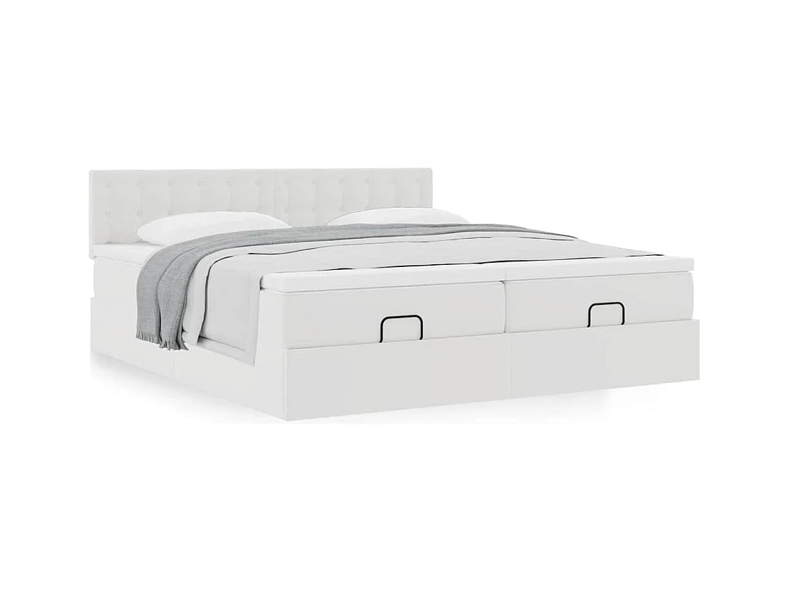Ottoman-Bett mit Matratzen Weiß 200x200 cm Kunstleder