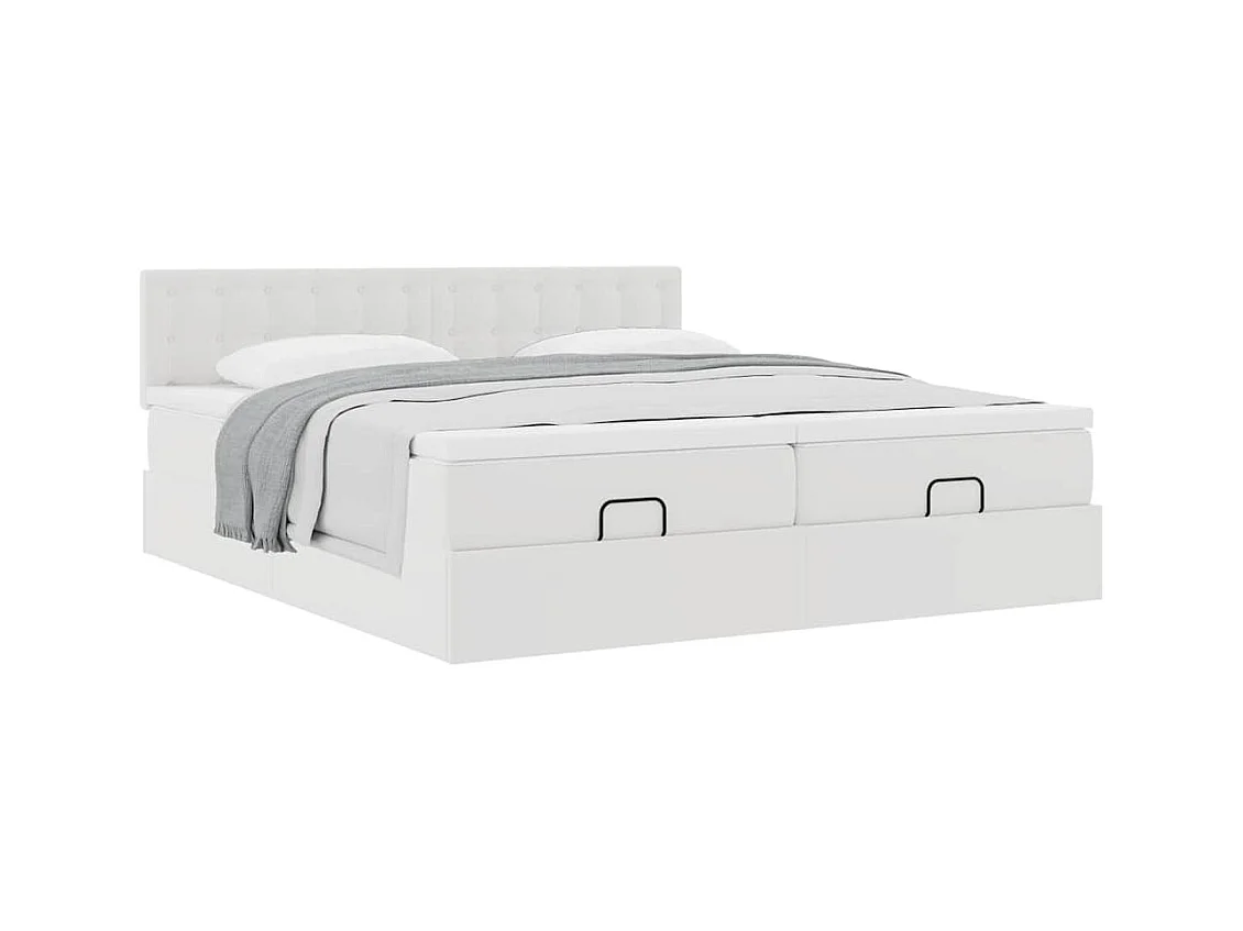 Ottoman-Bett mit Matratzen Weiß 200x200 cm Kunstleder