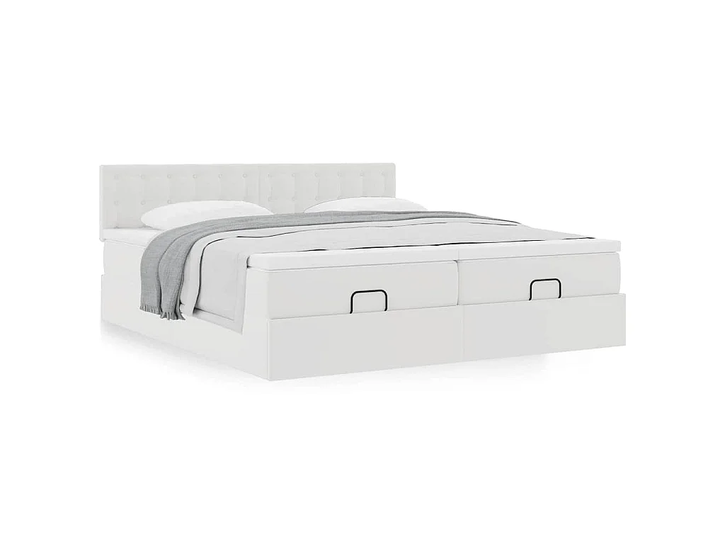 Struttura Letto Pouf con Materassi Bianco 200x200 cm Similpelle
